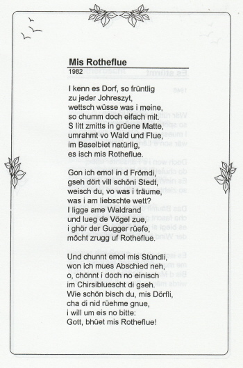 s'Rotheflüher Lied, getextet von Martha Heiniger